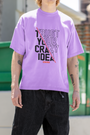 Oversized fit T-shirt in lavender with simple "Crazy Idea" graphic on the front, offering a mix of calm color and bold text.