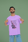 Light lavender oversized tee with "Crazy Idea" lettering across the chest, made for relaxed, creative vibes.