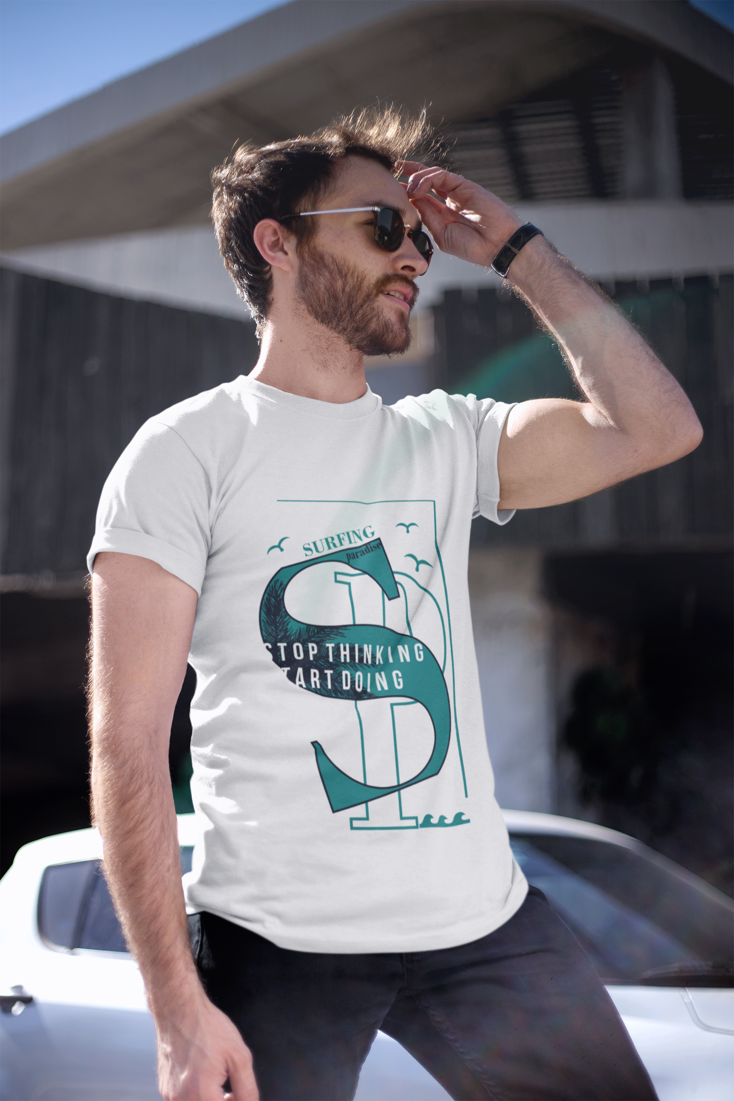 Minimalist white t-shirt with subtle California print, regular fit from TUY by Urbaxo