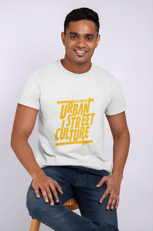 The TUY 'Urban Street' Regular Fit White T-shirt in Urbaxo showcases urban-inspired design with a comfortable fit, perfect for casual and street-style looks