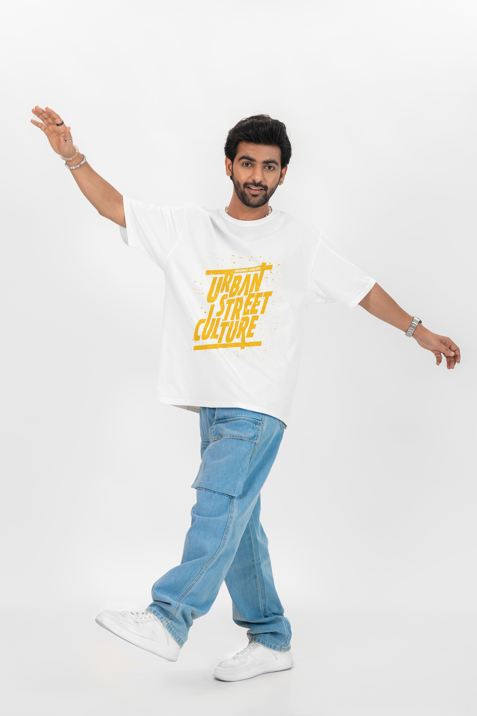 Oversized white t-shirt featuring Urban Street Culture print by Urbaxo