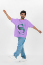Pastel lavender oversized T-shirt with "California" lettering on the front, crafted for a soft and breezy streetwear look.
